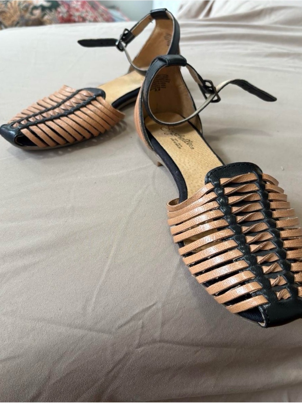 Seychelles Tan and Black Woven Ankle-Strap Sandals - Picture 2 of 4